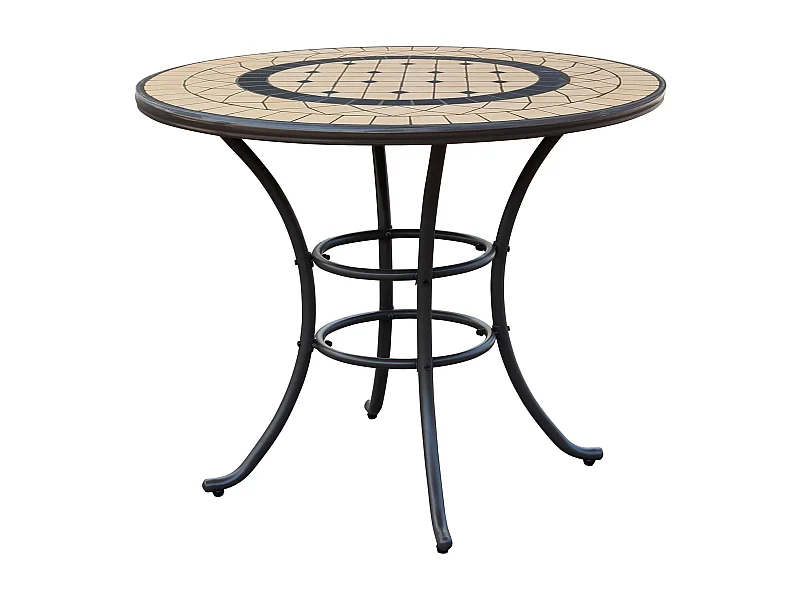MilaniHome.it - Tavolo Rotondo Fisso In Ferro Diametro 90 Piano In Mosaico Per Esterno Giardino, Portico, Ristorante, Gelateria Bar Hotel Albergodi coloreTaupe