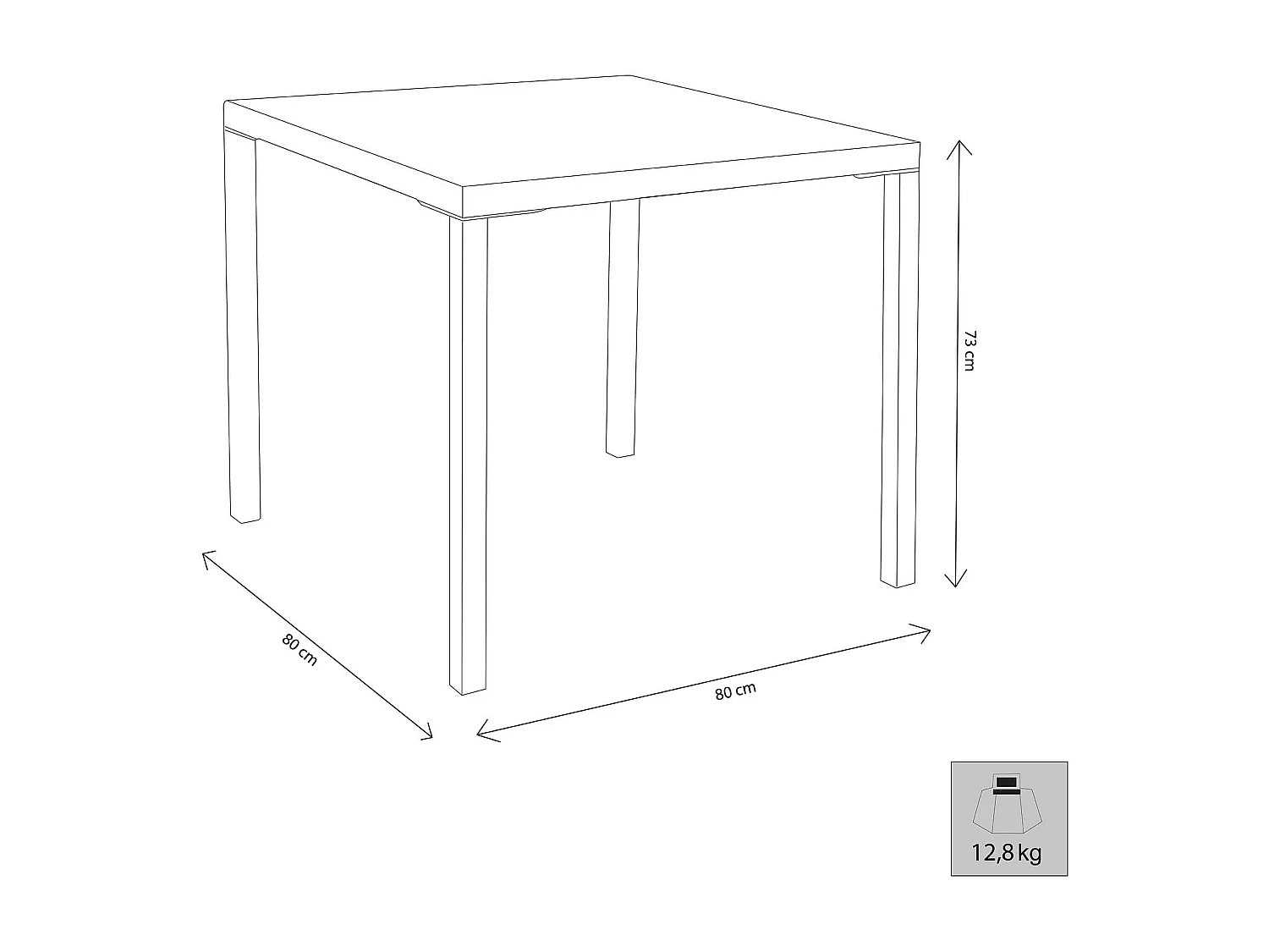 MilaniHome.it - Tavolo Quadrato Fisso In Ferro Bianco 80x80 Per Esterno Giardino, Portico, Ristorante, Gelateria Bar Hotel Albergodi coloreBianco
