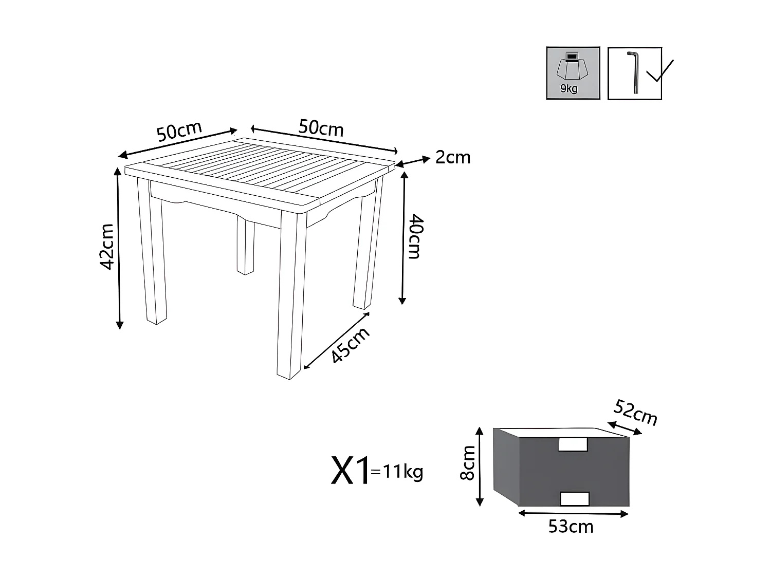 MilaniHome.it - Tavolino In Legno Di Acacia 50x50 Per Esterno Giardino Portico Ristorante Bar Hotel Albergo Agriturismodi coloreMarrone