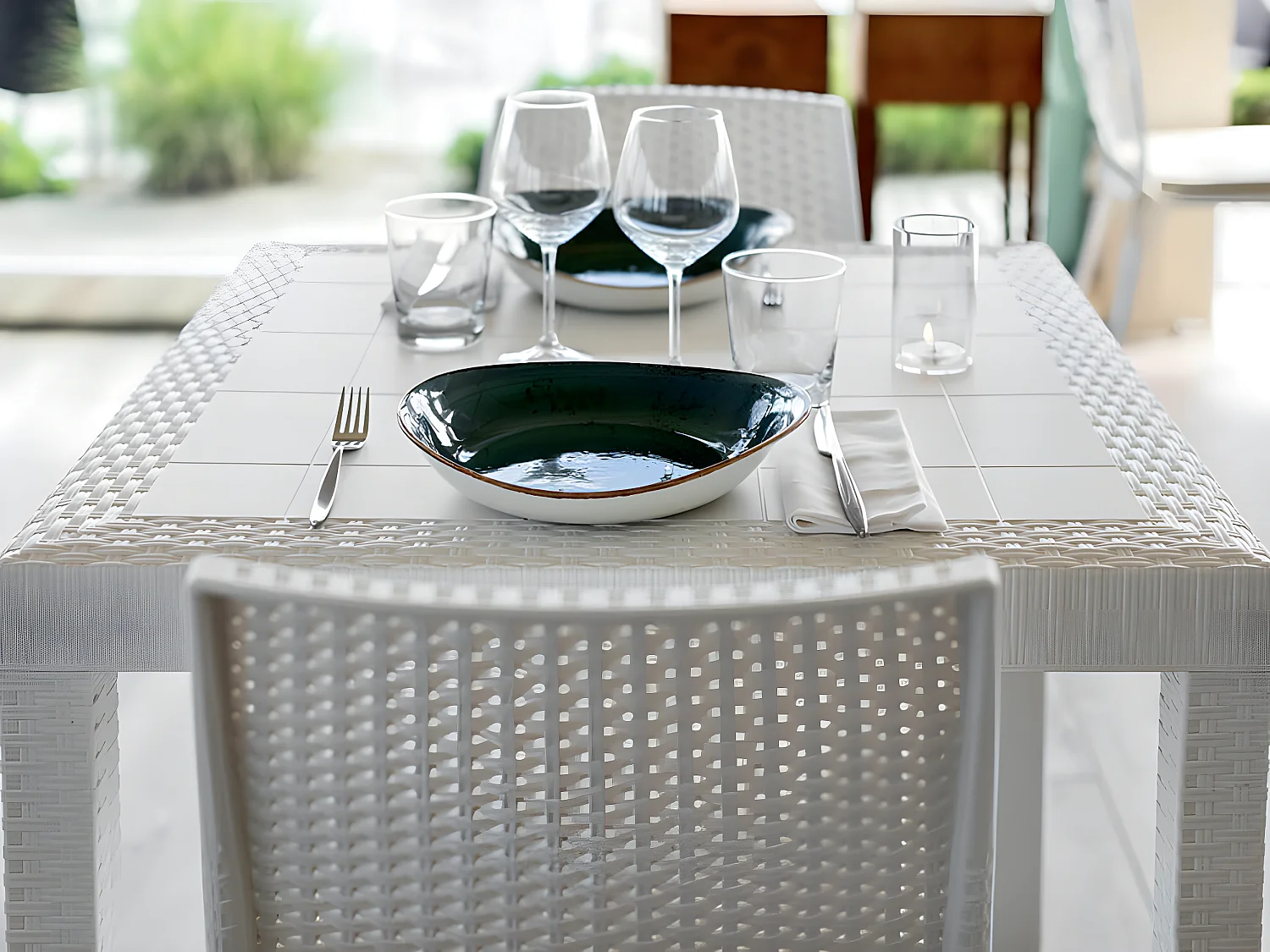 MilaniHome.it - Tavolo Da Giardino Rettangolare Fisso In Wicker Stampato Bianco Cm 150x90 Da Esterno Giardino Terrazzo Portico Locale Bardi coloreBianco