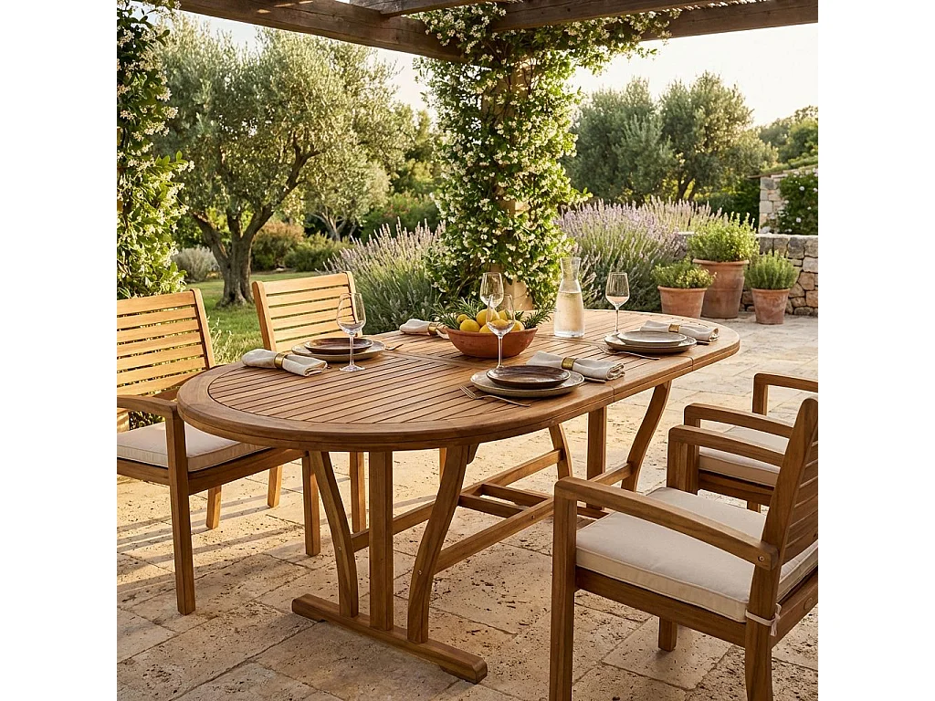 Milani Home - tavolo da giardino ovale allungabile, legno di acacia, 10 posti, marrone, piano 180/240 x 100 cm