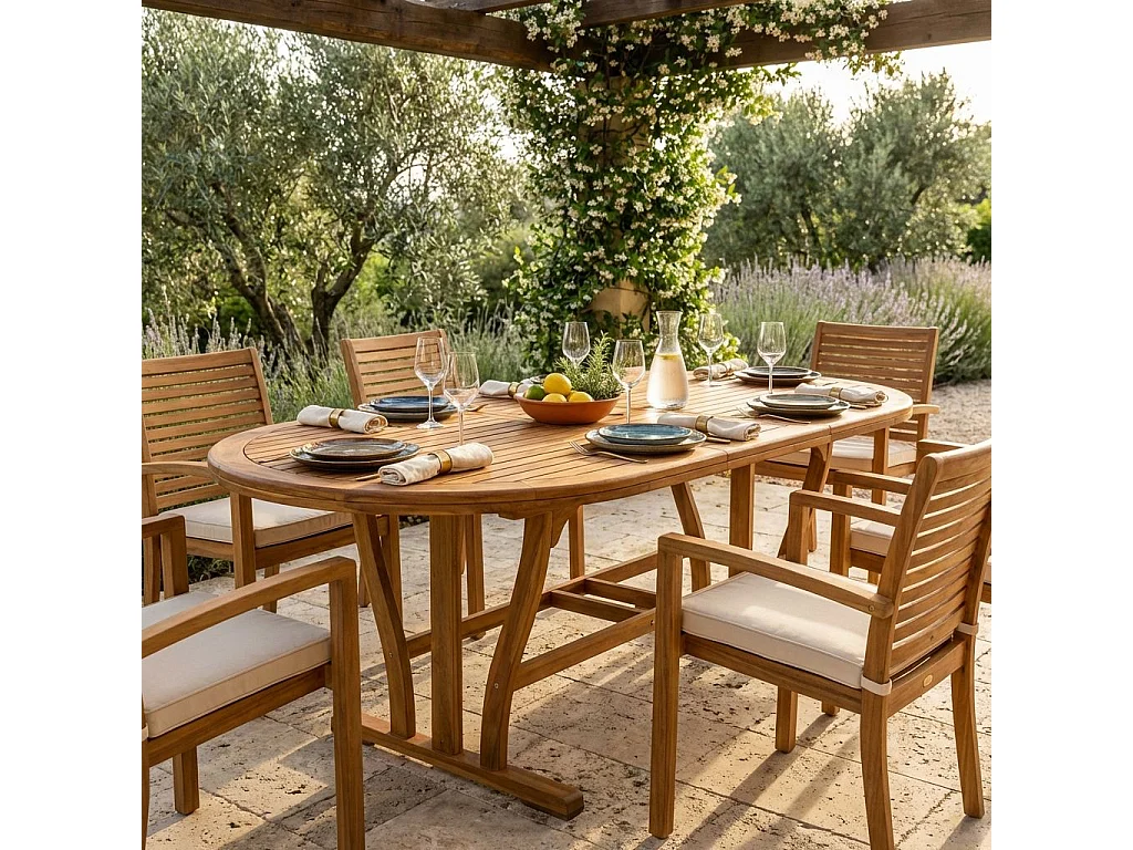 Milani Home - tavolo da giardino ovale allungabile, legno di acacia, 10 posti, marrone, piano 180/240 x 100 cm