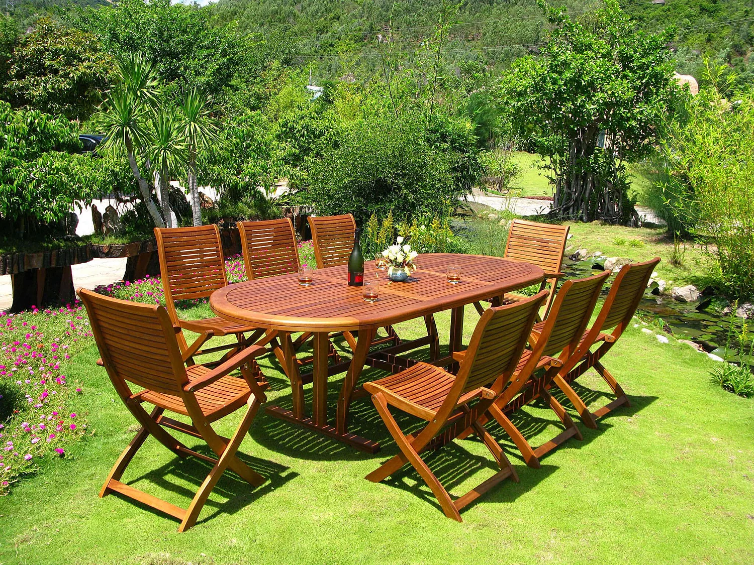Milani Home - tavolo da giardino ovale allungabile, legno di acacia, 10 posti, marrone, piano 180/240 x 100 cm