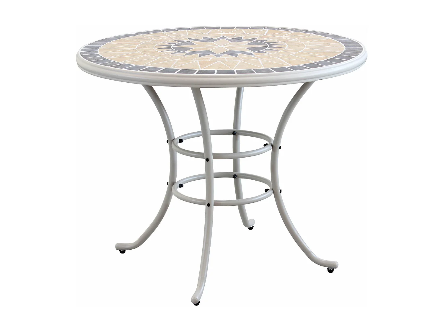 MilaniHome.it - Tavolo Rotondo Fisso In Ferro Diametro 90 Piano In Mosaico Per Esterno Giardino, Portico, Ristorante, Gelateria Bar Hotel Albergodi coloreTortora