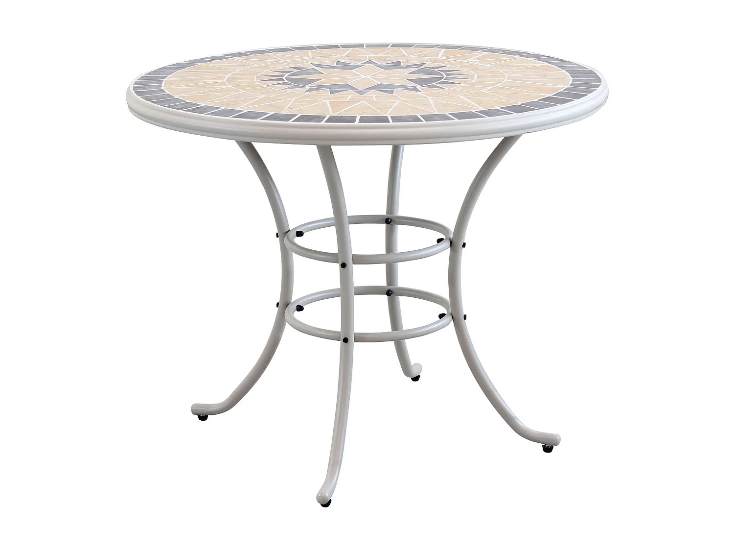 MilaniHome.it - Tavolo Rotondo Fisso In Ferro Diametro 90 Piano In Mosaico Per Esterno Giardino, Portico, Ristorante, Gelateria Bar Hotel Albergodi coloreTortora