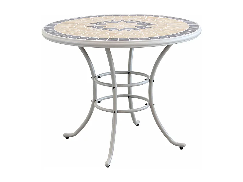 MilaniHome.it - Tavolo Rotondo Fisso In Ferro Diametro 90 Piano In Mosaico Per Esterno Giardino, Portico, Ristorante, Gelateria Bar Hotel Albergodi coloreTortora
