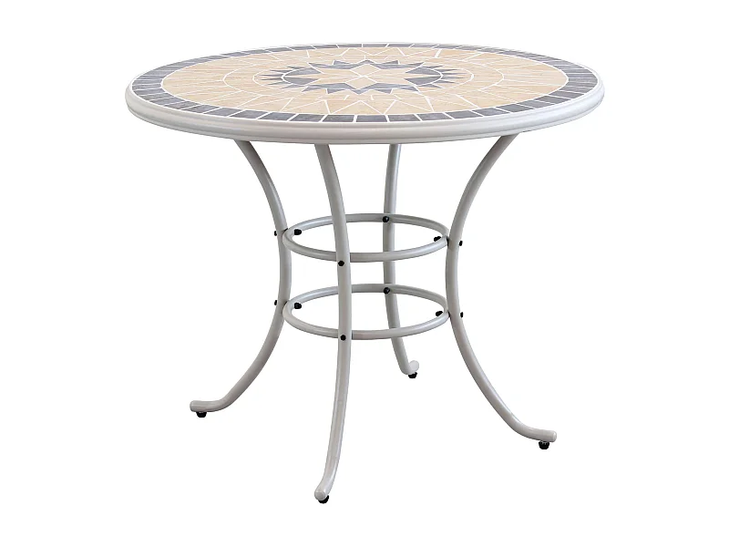 MilaniHome.it - Tavolo Rotondo Fisso In Ferro Diametro 90 Piano In Mosaico Per Esterno Giardino, Portico, Ristorante, Gelateria Bar Hotel Albergodi coloreTortora