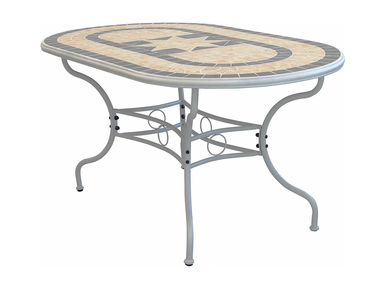 MilaniHome.it - Tavolo Ovale Fisso In Ferro 160x90 Piano In Mosaico Per Esterno Giardino, Portico, Ristorante, Gelateria Bar Hotel Albergodi coloreTortora