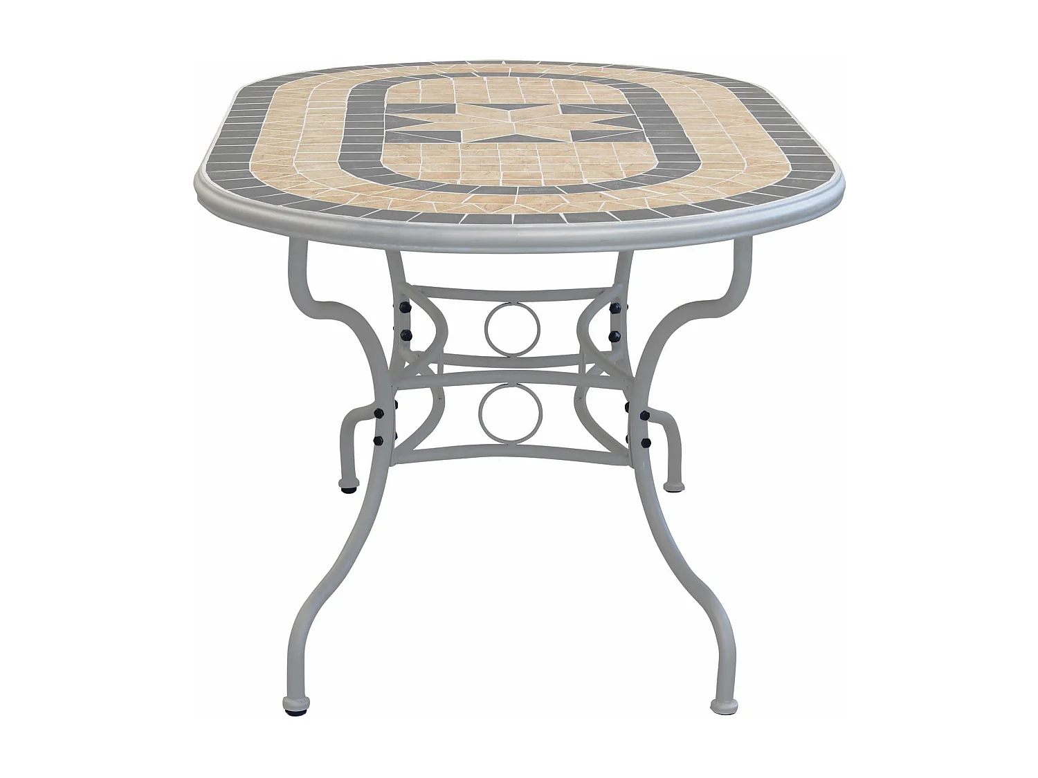 MilaniHome.it - Tavolo Ovale Fisso In Ferro 160x90 Piano In Mosaico Per Esterno Giardino, Portico, Ristorante, Gelateria Bar Hotel Albergodi coloreTortora