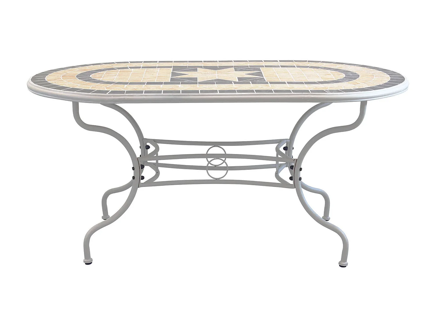 MilaniHome.it - Tavolo Ovale Fisso In Ferro 160x90 Piano In Mosaico Per Esterno Giardino, Portico, Ristorante, Gelateria Bar Hotel Albergodi coloreTortora