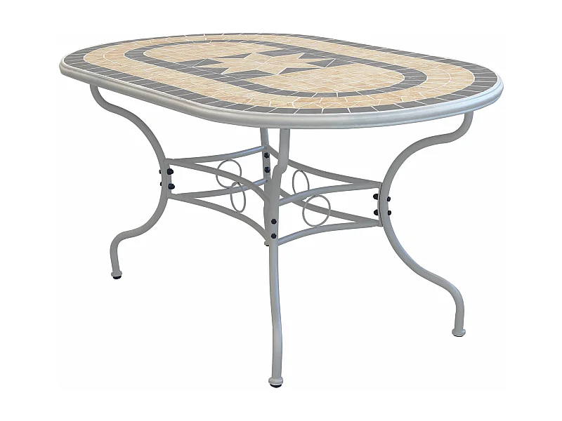 MilaniHome.it - Tavolo Ovale Fisso In Ferro 160x90 Piano In Mosaico Per Esterno Giardino, Portico, Ristorante, Gelateria Bar Hotel Albergodi coloreTortora