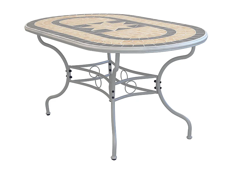 MilaniHome.it - Tavolo Ovale Fisso In Ferro 160x90 Piano In Mosaico Per Esterno Giardino, Portico, Ristorante, Gelateria Bar Hotel Albergodi coloreTortora