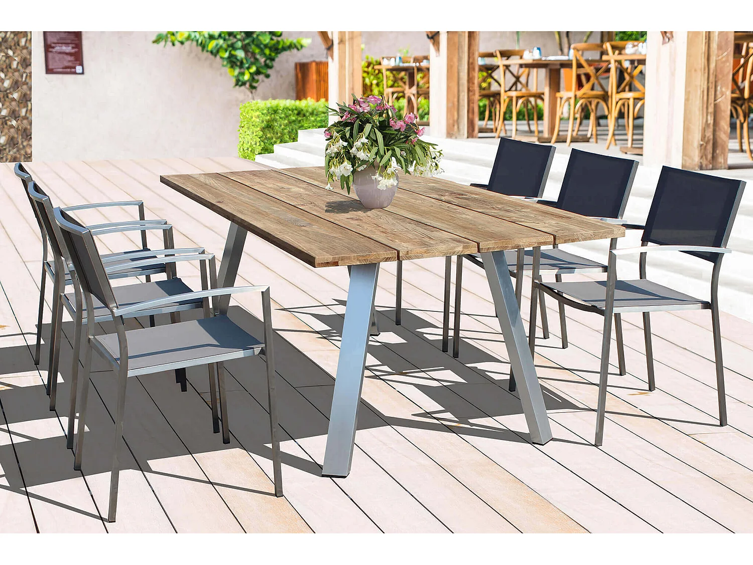 MilaniHome.it - Tavolo Da Giardino In Alluminio E Teak Riciclato 200x100 Colore Grigio,Marronedi coloreGrigio