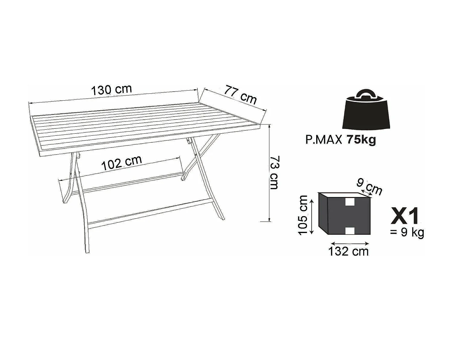 MilaniHome.it - Tavolo Da Giardino Pieghevole Salvaspazio In Alluminio 70x130 Colore Biancodi coloreBianco