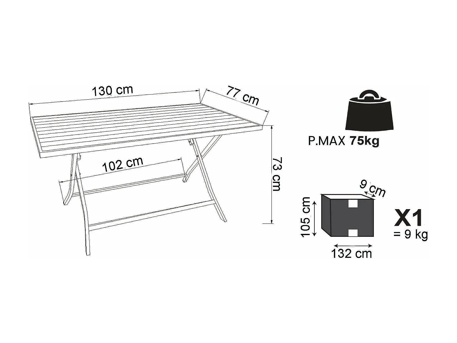 MilaniHome.it - Tavolo Da Giardino Pieghevole Salvaspazio In Alluminio 70x130 Colore Biancodi coloreBianco