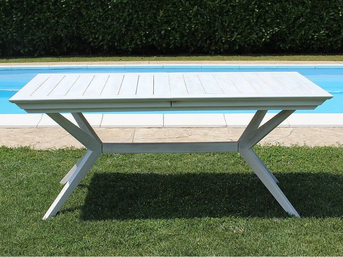 MilaniHome.it - Tavolo Rettangolare Allungabile In Legno Di Acacia 180/240x90 Bianco Per Esterno Giardino Portico Ristorante Bar Hoteldi coloreBianco