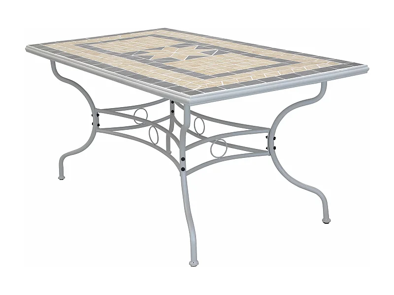 MilaniHome.it - Tavolo Rettangolare Fisso In Ferro 160x90 Piano In Mosaico Per Esterno Giardino, Portico, Ristorante, Gelateria Bardi coloreTortora