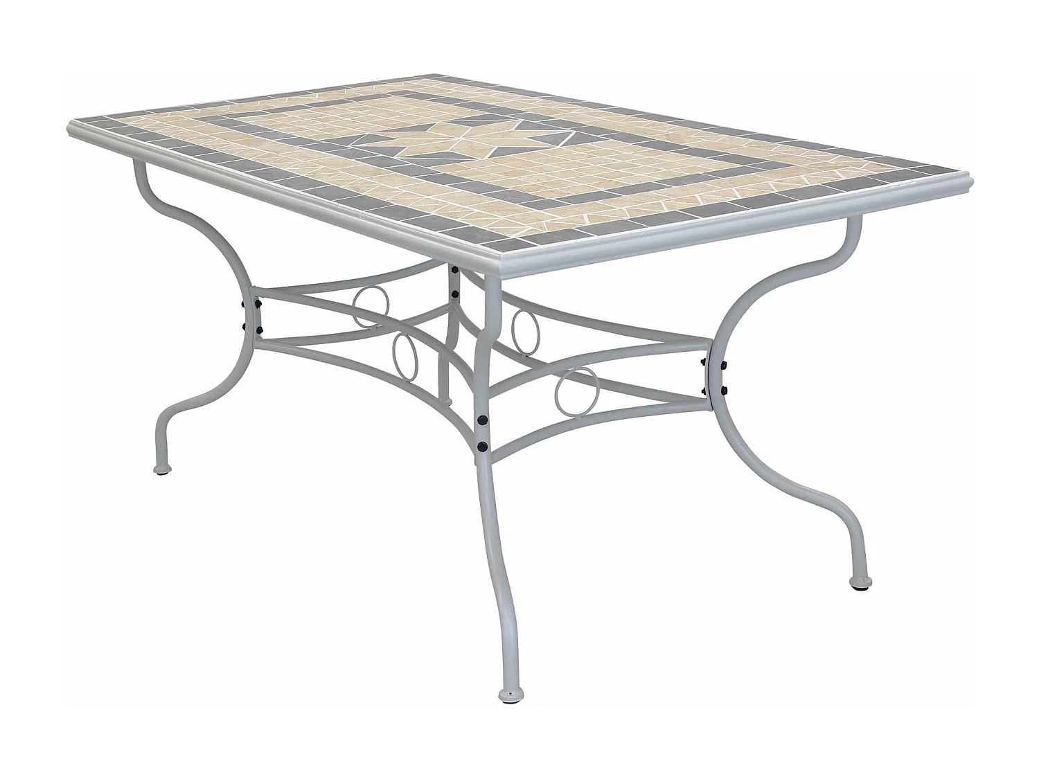 MilaniHome.it - Tavolo Rettangolare Fisso In Ferro 160x90 Piano In Mosaico Per Esterno Giardino, Portico, Ristorante, Gelateria Bardi coloreTortora