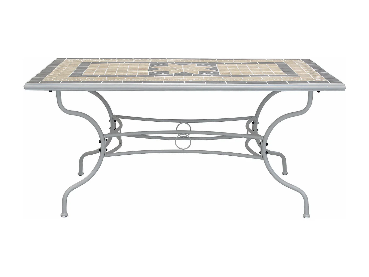 MilaniHome.it - Tavolo Rettangolare Fisso In Ferro 160x90 Piano In Mosaico Per Esterno Giardino, Portico, Ristorante, Gelateria Bardi coloreTortora