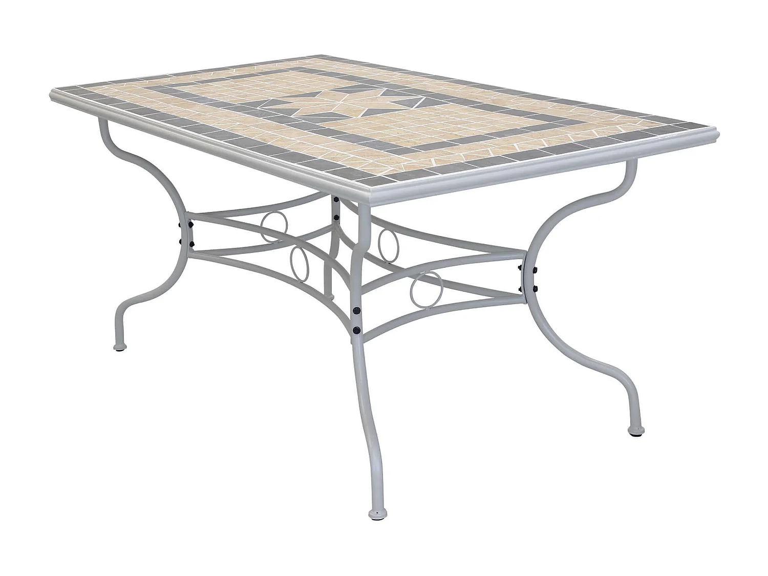 MilaniHome.it - Tavolo Rettangolare Fisso In Ferro 160x90 Piano In Mosaico Per Esterno Giardino, Portico, Ristorante, Gelateria Bardi coloreTortora