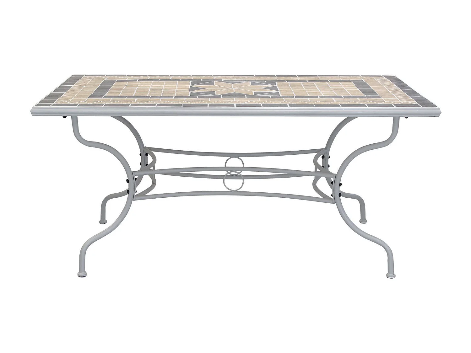 MilaniHome.it - Tavolo Rettangolare Fisso In Ferro 160x90 Piano In Mosaico Per Esterno Giardino, Portico, Ristorante, Gelateria Bardi coloreTortora