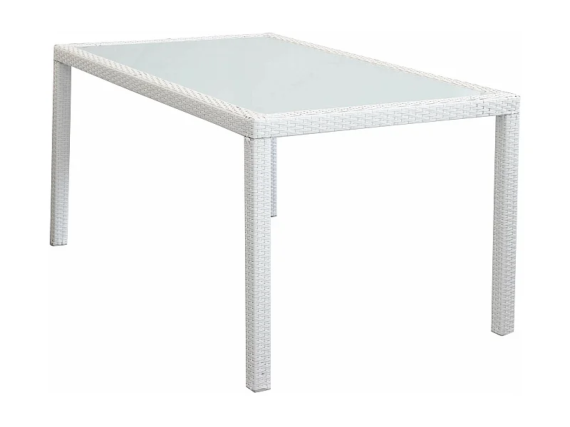 MilaniHome.it - Tavolo Rettangolare Fisso In Wicker 150x90 Piano In Vetro Intreccio In Rattan Sintetico Bianco Per Esterno Giardinodi coloreBianco