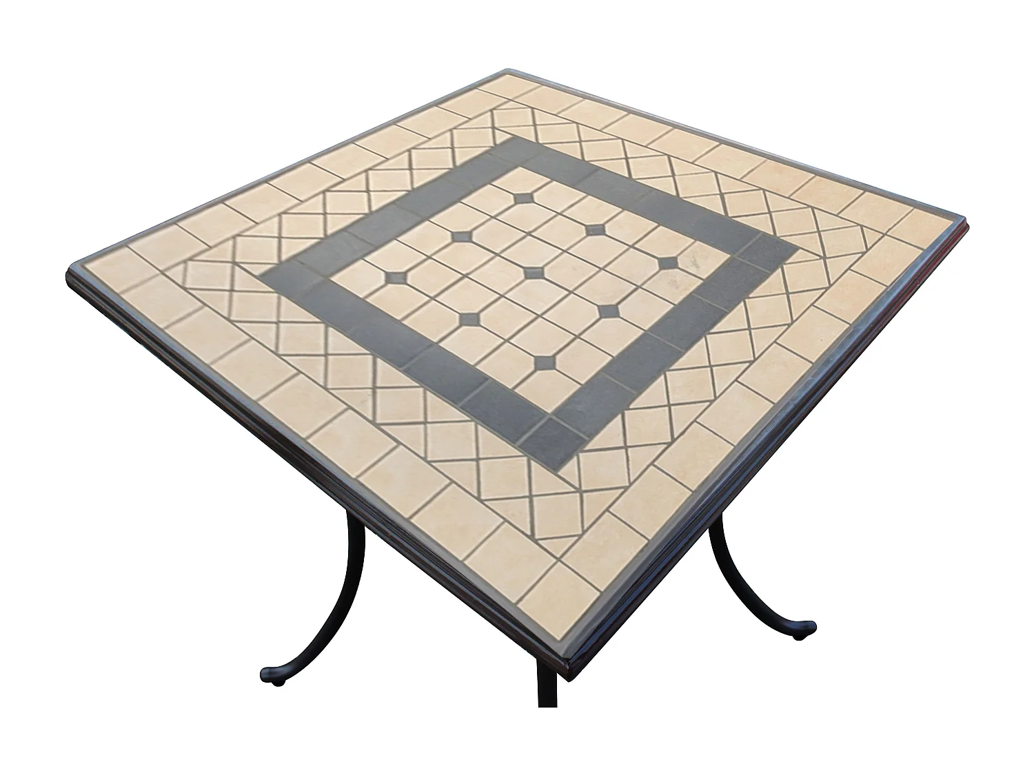 MilaniHome.it - Tavolo Quadrato Fisso In Ferro 80x80 Piano Mosaico Per Esterno Giardino, Portico, Ristorante, Gelateria Bar Hotel Albergodi coloreTaupe