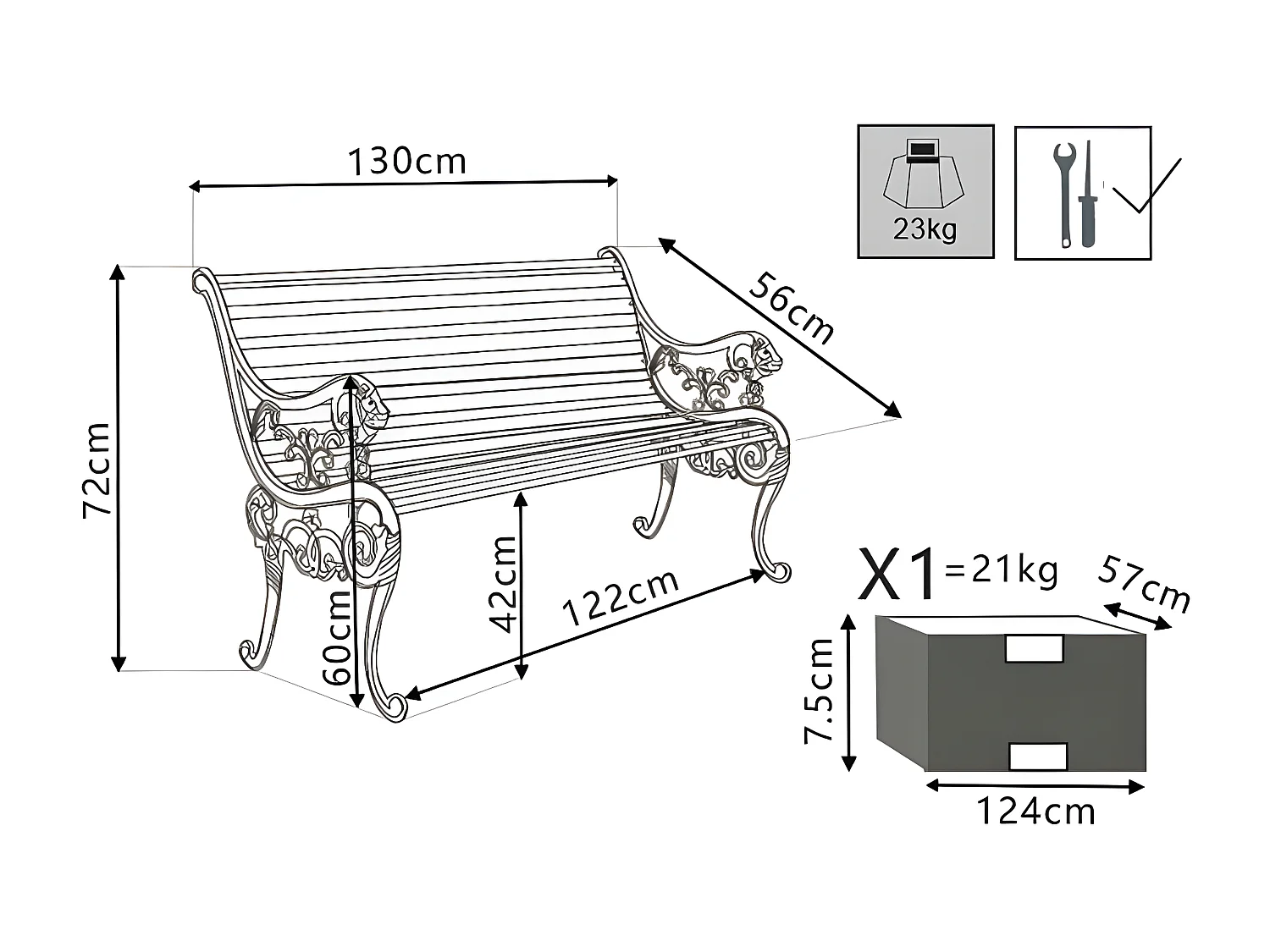 MilaniHome.it - Panca In Ghisa E Legno Per Esterno Giardino, Portico, Ristorante, Gelateria Bar Hotel Albergo Piscinadi coloreAntracite