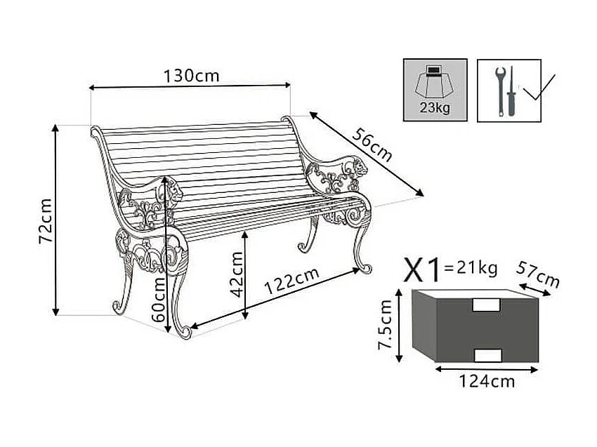 MilaniHome.it - Panca In Ghisa E Legno Per Esterno Giardino, Portico, Ristorante, Gelateria Bar Hotel Albergo Piscinadi coloreAntracite