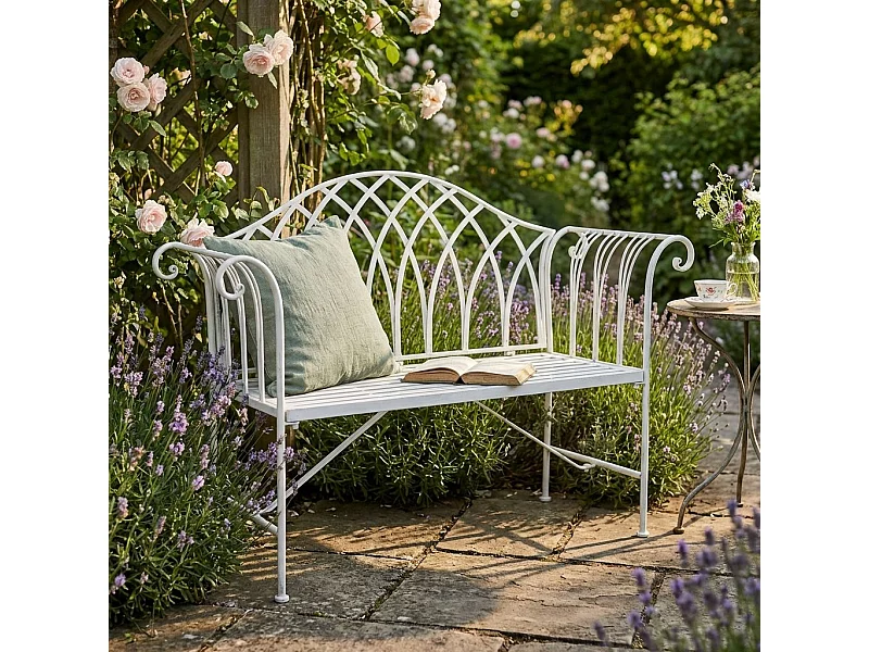 MilaniHome.it - Panca 2 Posti In Ferro Per Interno Esterno Ingresso Portico Piscina Giardino Veranda Ristorante Bar Albergo Agriturismodi coloreBianco
