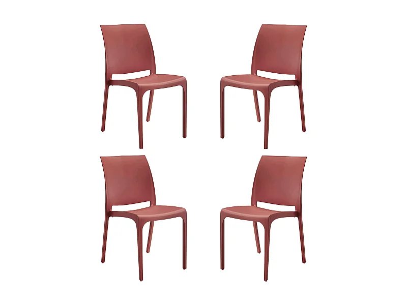 MilaniHome.it - set di 4 sedie poltrone da giardino in plastica design moderno colorata Rossodi coloreRosso