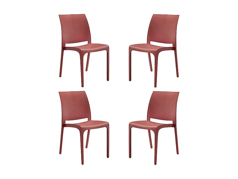 MilaniHome.it - set di 4 sedie poltrone da giardino in plastica design moderno colorata Rossodi coloreRosso