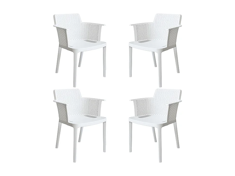 MilaniHome.it - set di 4 Poltrone in plastica per esterno giardino interno sala da pranzo colorata polipropilenedi coloreBianco