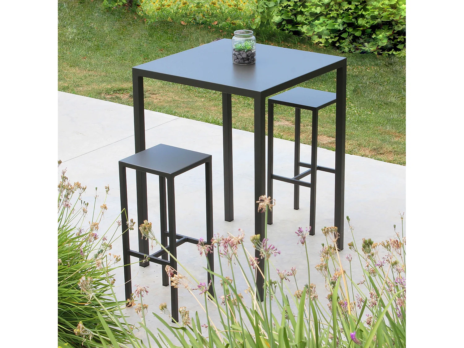 MilaniHome.it - Tavolo autolivellante in metallo 80 x 80 cm alto di design per esterno giardino cm 80 l x 80 p x 110,5 hdi coloreAntracite