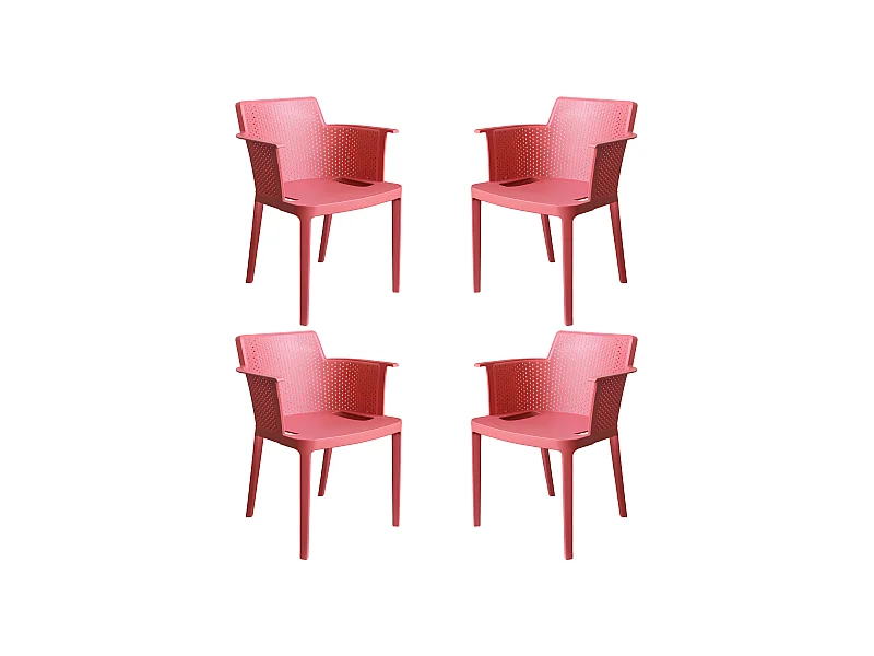 MilaniHome.it - set di 4 Poltrone in plastica per esterno giardino interno sala da pranzo colorata polipropilenedi coloreRosso corallo