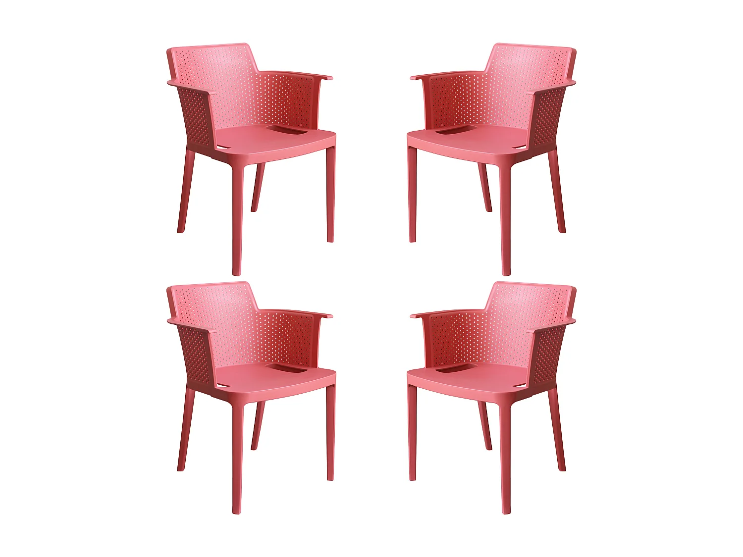 MilaniHome.it - set di 4 Poltrone in plastica per esterno giardino interno sala da pranzo colorata polipropilenedi coloreRosso corallo