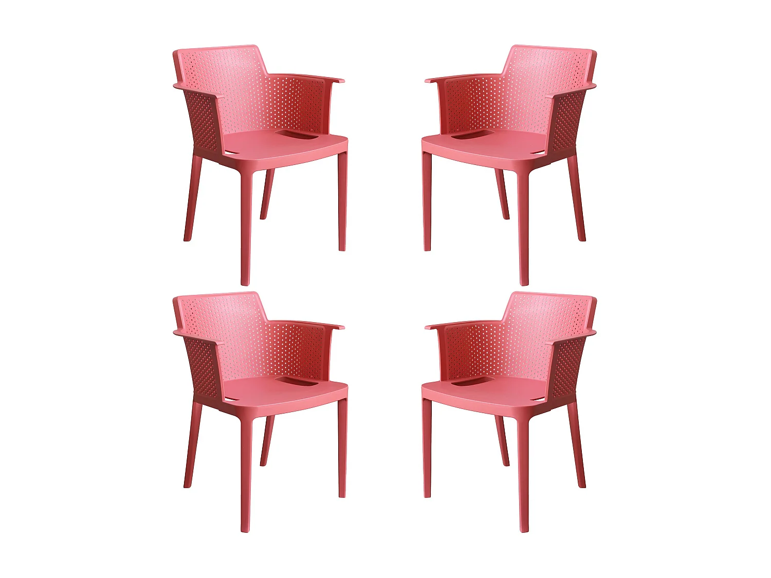 MilaniHome.it - set di 4 Poltrone in plastica per esterno giardino interno sala da pranzo colorata polipropilenedi coloreRosso corallo