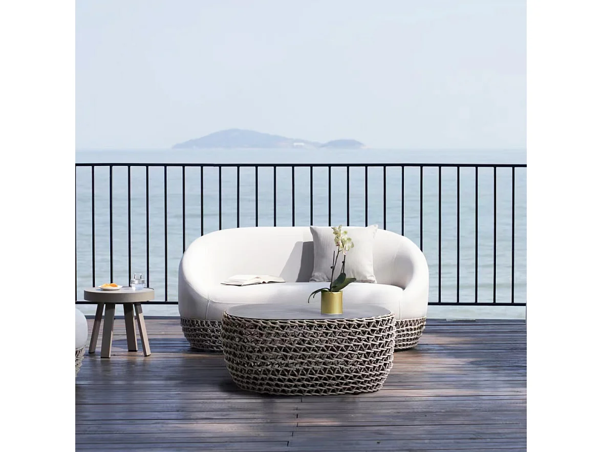 MilaniHome.it - tavolino da esterno in alluminio e corda di design per esterno giardino cm 66 l x 66 p x 38 hdi coloreBeige