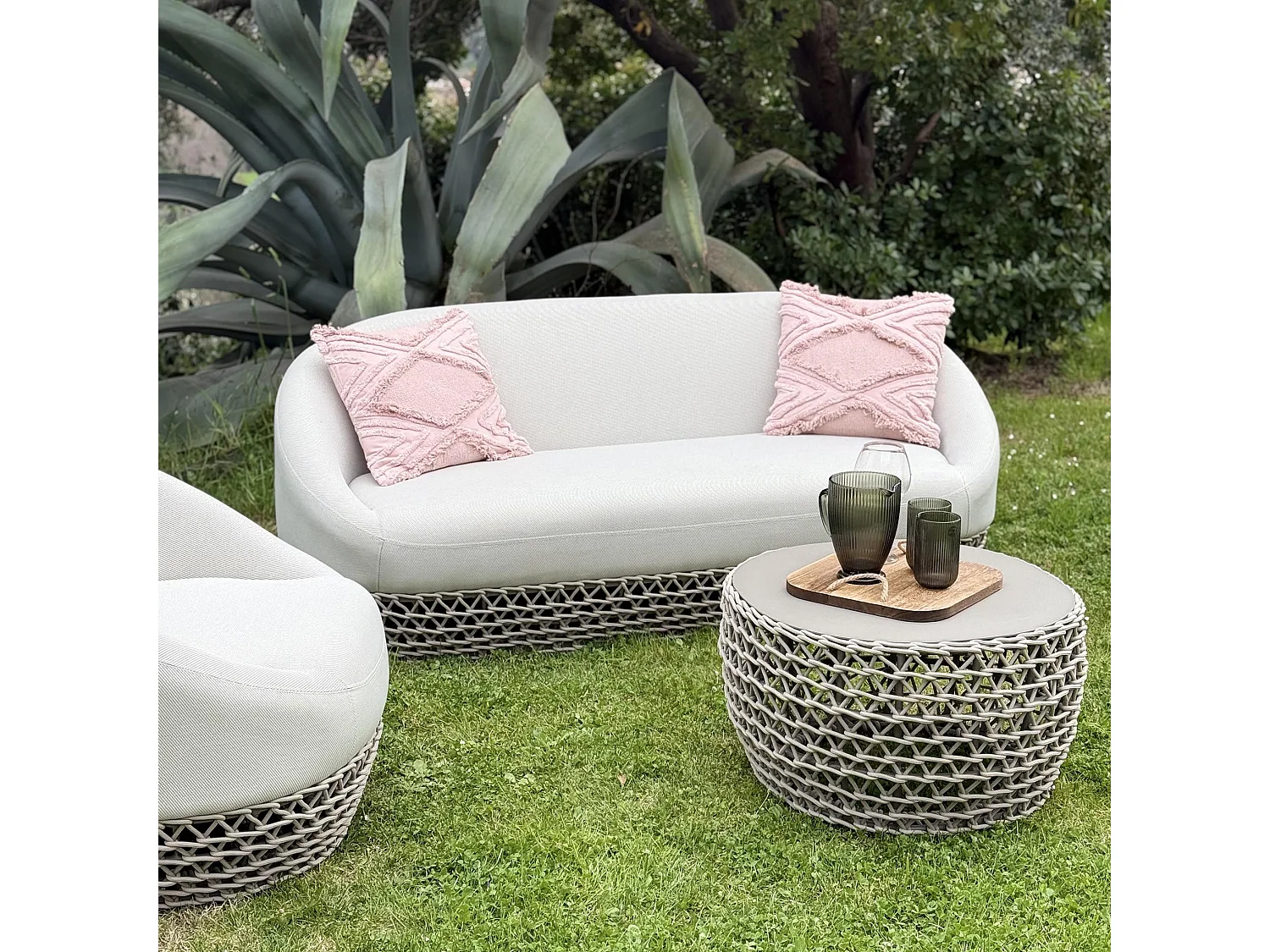 MilaniHome.it - tavolino da esterno in alluminio e corda di design per esterno giardino cm 66 l x 66 p x 38 hdi coloreBeige
