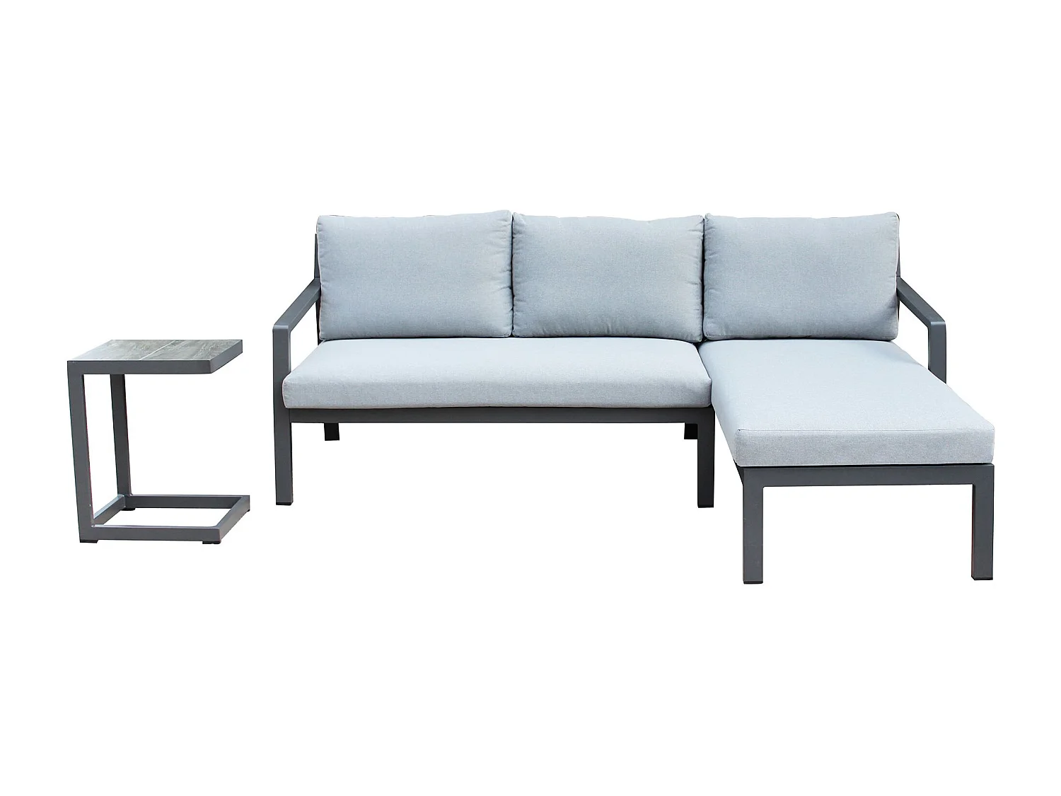 MilaniHome.it - divano da giardino in alluminio con tavolino per esterno D.70/135x75/140x75/T.32x40x53di coloreAntracite