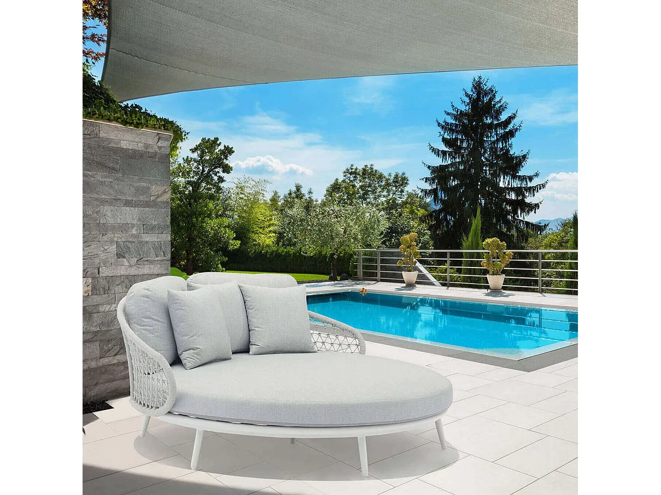 MilaniHome.it - divano da giardino circolare in alluminio con cuscinidi coloreGrigio chiaro