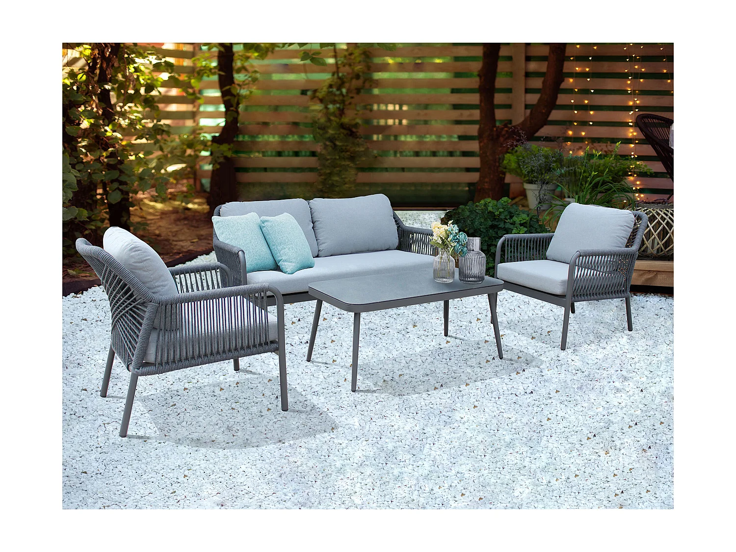 MilaniHome.it - salotto da giardino in alluminio 4 posti per esterno D.148x78x79/P.70x78x79/T.100x55x45di coloreAntracite