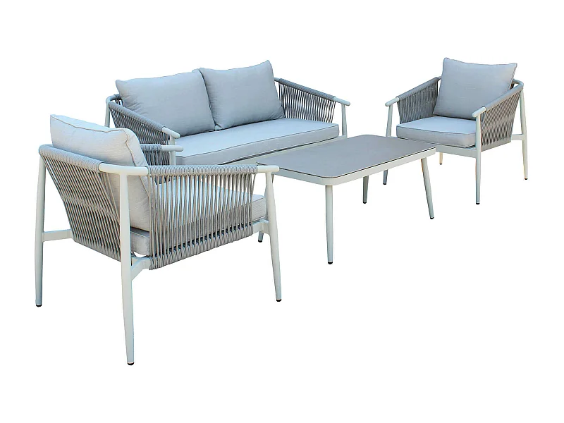 MilaniHome.it - salotto da giardino in alluminio e corda 4 posti per giardino da esterno porticodi coloreGrigio chiaro