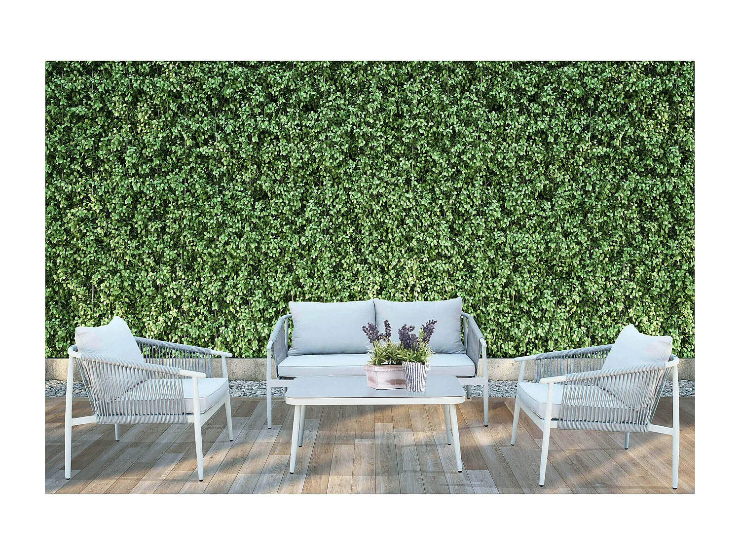 MilaniHome.it - salotto da giardino in alluminio e corda 4 posti per giardino da esterno porticodi coloreGrigio chiaro