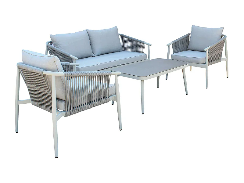 MilaniHome.it - salotto da giardino in alluminio e corda 4 posti per giardino da esterno porticodi coloreGrigio chiaro