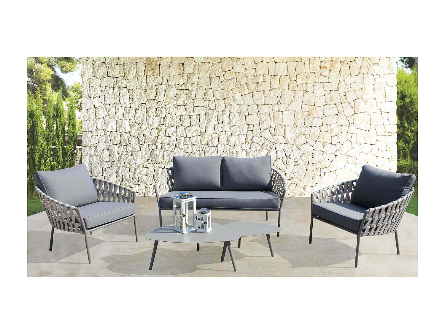 MilaniHome.it - Salotto Da Giardino Completo Di Cuscini Intreccio In Rattan Sinteticodi coloreMarrone