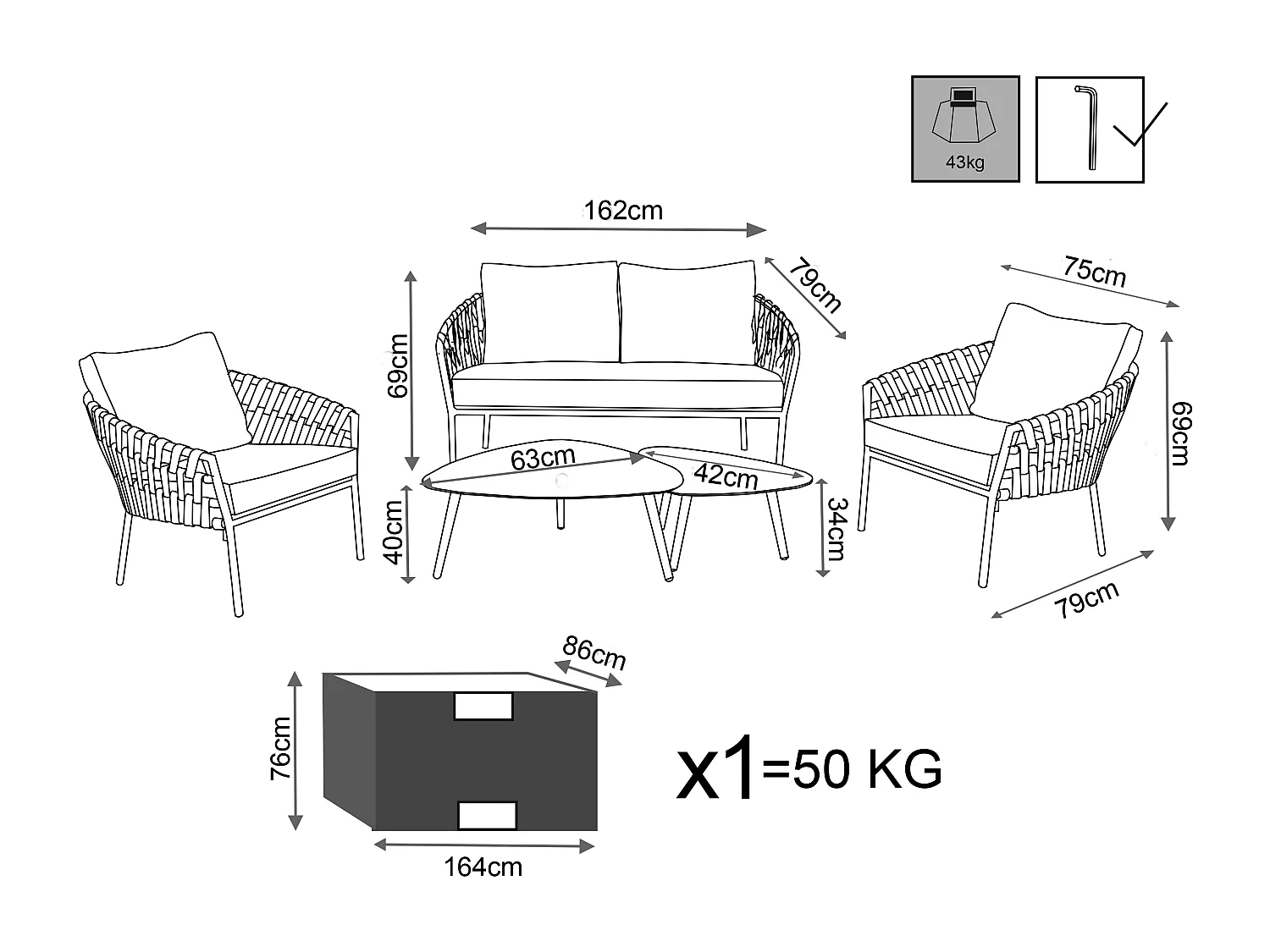 MilaniHome.it - Salotto Da Giardino Completo Di Cuscini Intreccio In Rattan Sinteticodi coloreMarrone