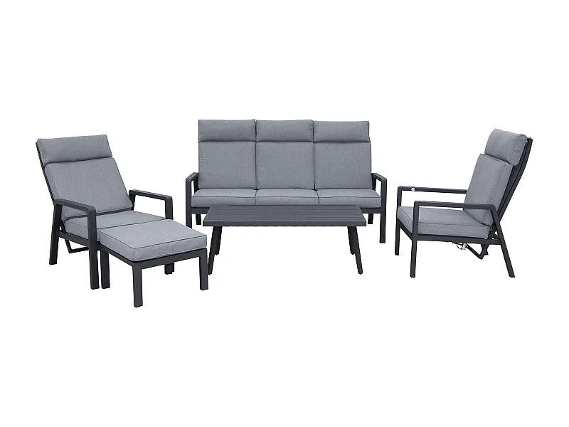 MilaniHome.it - salotto da giardino reclinabile 5 posti di design moderno per esterno di coloreAntracite