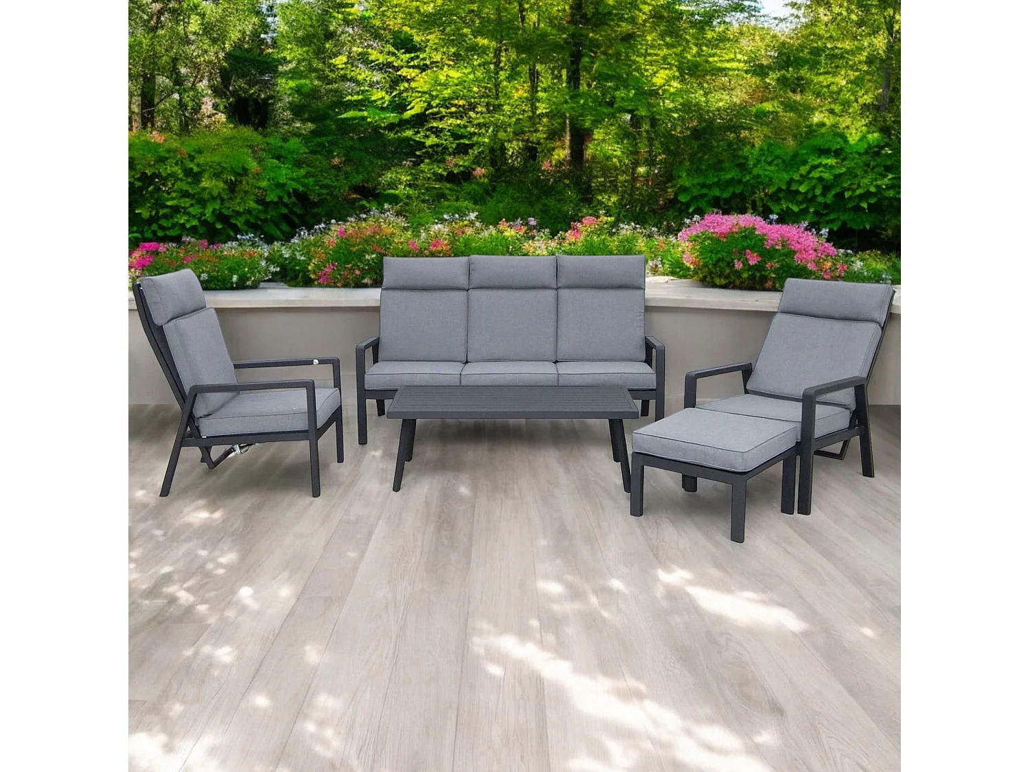 MilaniHome.it - salotto da giardino reclinabile 5 posti di design moderno per esterno di coloreAntracite