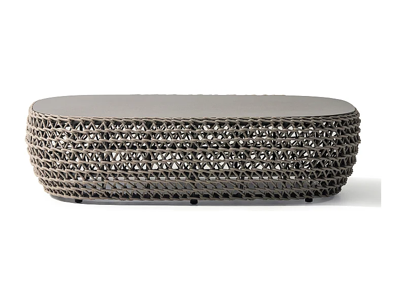 MilaniHome.it - tavolino da esterno in alluminio e corda di design per esterno giardino cm 124 l x 85 p x 33 hdi coloreBeige